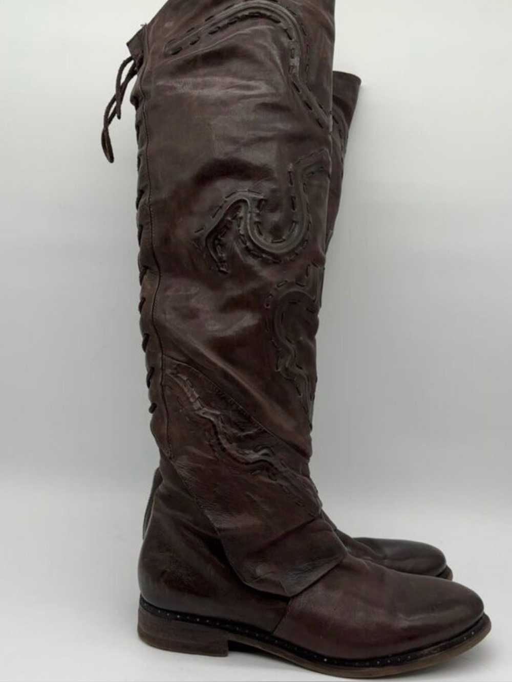 RARE A.S.98 Brown Leather Over the Knee Boots